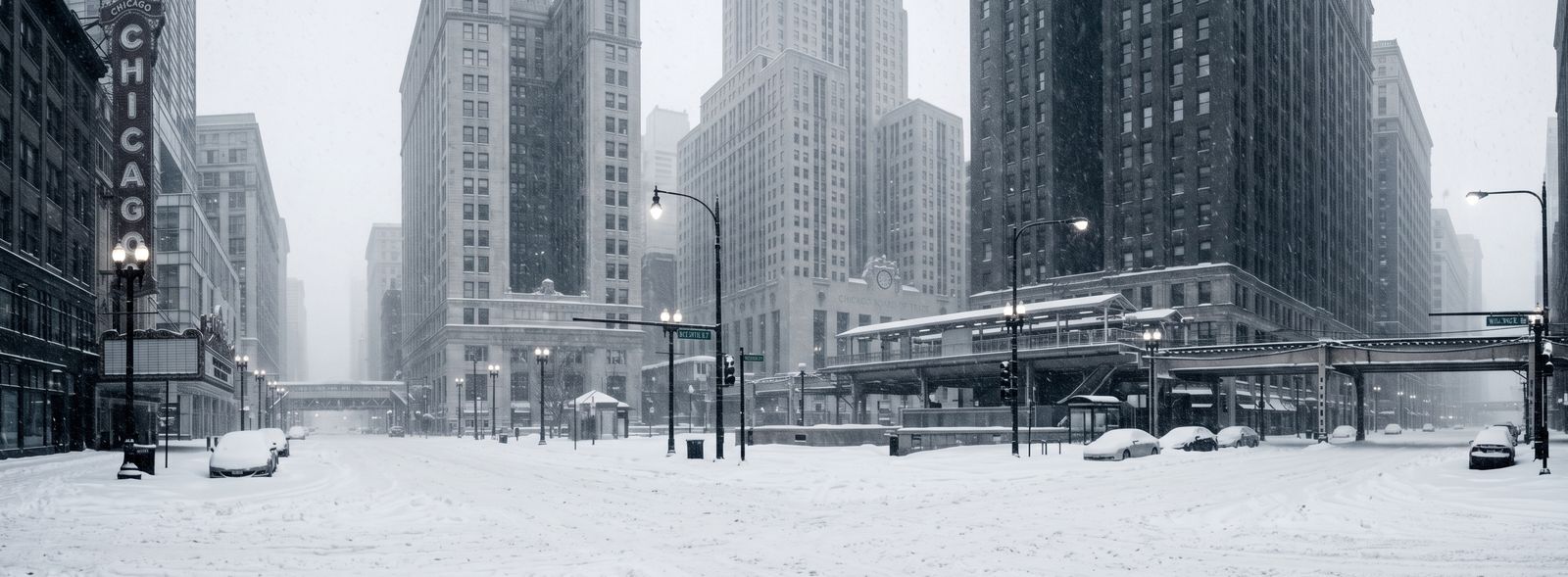 A snow-covered deserted Chicago street