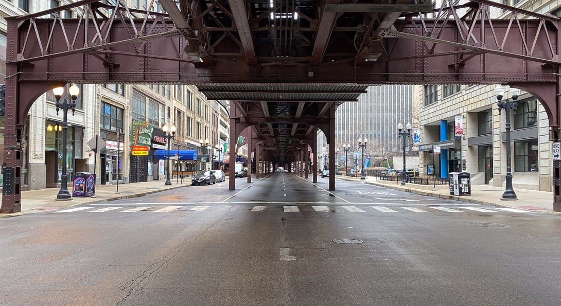 Empty streets in Chicago during the spring 2020 lockdown